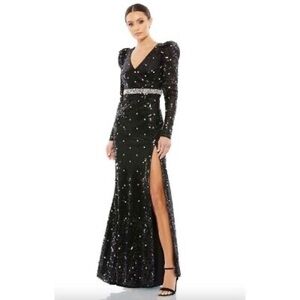 NWT Macduggal black silver sequin evening gown size 2